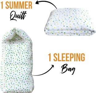 Mom's Home Baby Unisex Organic Cotton 1 Muslin Sleeping Bed, 1 AC Quilt, 0-12M -Green Heart