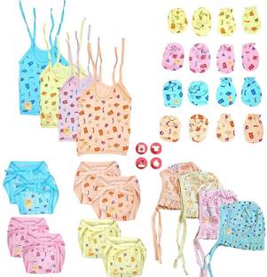 FabSquare New Born Baby Combo (Set Of 24, 4Jhabla, 8Nappy, 8Mittens,4Cap