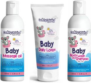 Comfy Cheeks Baby Lotion Massage Oil,Tear Free Wash Shampoo Derma tested 3pc