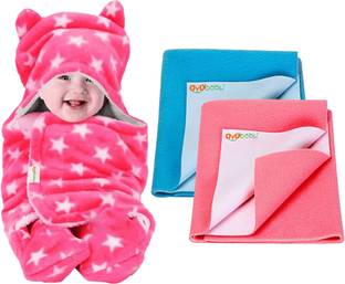Oyo Baby Gift Set For New Born Baby (2 Baby Bed Protector Dry Sheet And 1 Baby Blanket)