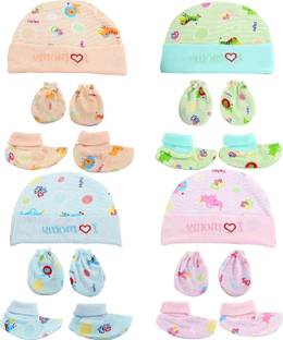 FabSquare Supersoft cotton Booty, Mitten and Cap combo for new born baby boy and baby girl