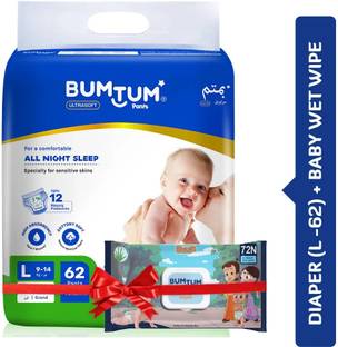 BUMTUM Large Baby Diaper Pants (12 to 17 Kg) 62Pcs + Chota Bheem Wipes-72 Super Combo