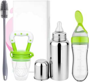 DECRONICS Baby Care Combo Set of 4 - Baby Feeding Milk Bottle (250 ML), Spoon Feeder 90ML
