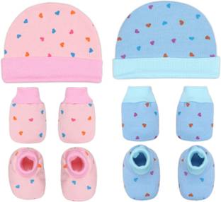 MEEOWMEE New Born Baby Infant Soft Cotton Mitten Sets with Cap and Booties