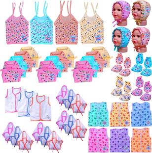 V.B.K Baby Clothes Set With Jabla, Mitten Booties, Nappy and Cap, 0 to 6 Months
