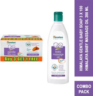 HIMALAYA GENTLE BABY SOAP 4X75G BUY 3 GET 1 FREE+BABY MASSAGE OIL 200ml Bundle pack