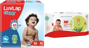 LuvLap LL Baby Diaper Pants Medium size 36 pcs & lid wipes 72 pcs