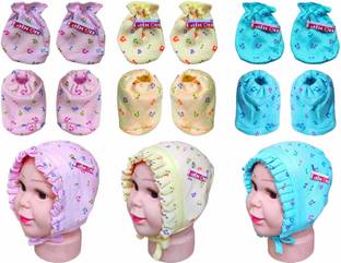 Babcon Baby Boy and Baby Girl Mitten Booties and Cap Set, 0 to 6 Months, Hosiery Fabric