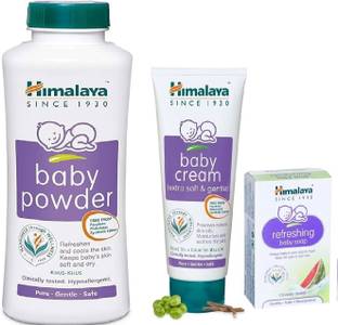 HIMALAYA Baby Powder 400g, Refreshing Soap 75g & Baby Cream 100ml - Combo of 3