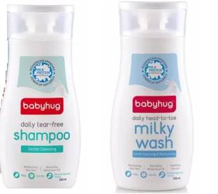 babyhug Milk Protein Baby Shampoo 200ml & Baby Milky Wash 200ml - Set of 2