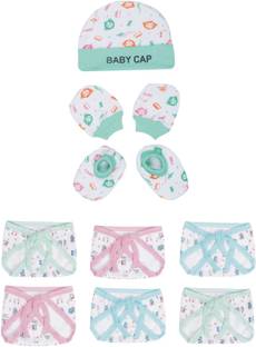MEEOWMEE COMBO NEW BORN BABY NAPPY,DIAPER,LANGOT PACK OF 6 & BABY CAP,MITTEN,BOOTIES SET