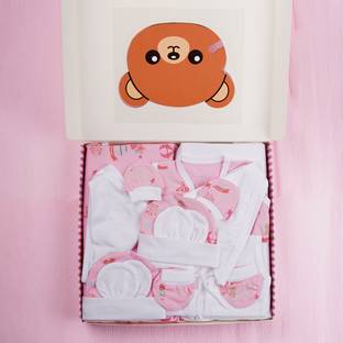LOYZO Twin Newborn Baby Gift Set - 100% Cotton (Pack Of 14)