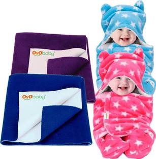 Oyo Baby Gift Set For New Born Baby (2 Baby Bed Protector Dry Sheet And 2 Baby Blanket)