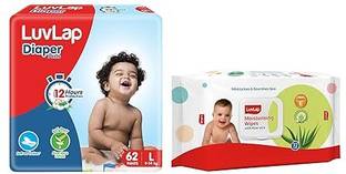 LuvLap LL Baby Diaper Pants Large size 62 pcs & lid wipes 72 pcs