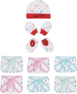 MEEOWMEE COMBO OF NEW BORN BABY NAPPY,DIAPER,LANGOT AND BABY CAP,MITTEN, BOOTIES SET.