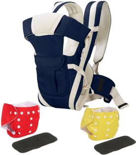 DECRONICS Pack of 2 Reusable Cloth Diapers with Insert & 4-in-1 Positions Baby Carrier Bag Baby Carrier