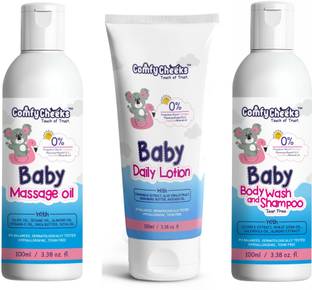 Comfy Cheeks Baby Lotion Massage Oil,Tear Free Wash Shampoo Derma tested 3pc