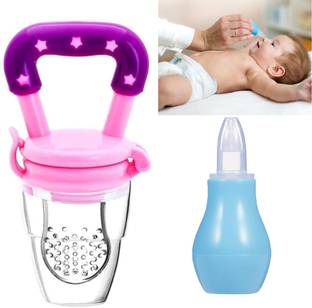 Millionminds Baby Combo of 2 Set- 1 Fruit Feeder/Nibbler & 1 Nasal Aspirator, Vacuum Sucker