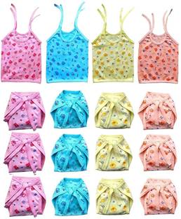 FabSquare Baby jhabla 4Pcs + Nappy 12Pcs, Hosiery Soft Cloth Material, 0-6 Months