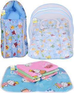 Kwitchy New Born Baby Mosquito Net Bed with Cushioned Pillow and Sleeping bag and Bed Protector