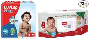 LuvLap LL Baby Diaper Pants Medium size 72 pcs & wipes 72 pcs