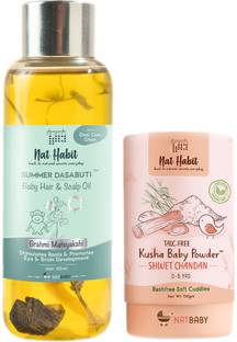 Nat Habit 100% Pure Natural Baby Scalp Oil Bhrami Maytakshi + Baby Powder Shwet Chandan