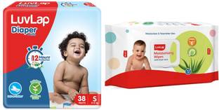 LuvLap LL Baby Diaper Pants Small size 38 pcs & lid wipes 72 pcs
