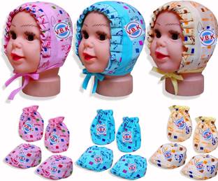 V.B.K Baby Boy and Baby Girl Mitten Booties and Cap Set, 0 to 6 Months, Hosiery Fabric