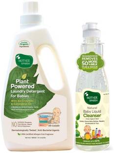 Mother Sparsh Baby Laundry Liquid Detergent (1Ltr.) & Cleanser with Green Apple, Basil (500ml)
