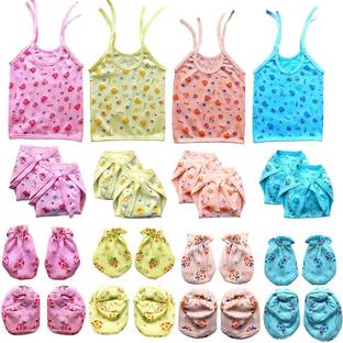 FabSquare Baby Jhabla 4 Pcs ,8pcs Nappy 4set mittens ,Hosiery Soft Quality BrandeMaterial