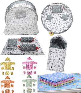 Fareto Combo Baby Mattres Net | 1 Bag | 4 Pcs Bed Set | 4 Sheet|20 Dress|4 Nest set
