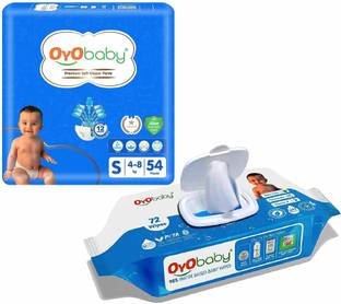 Oyo Baby Gentle Diaper & Wet Wipes Combo 72 Wipes, Aloe Vera, Small Size Diapers 42 Count
