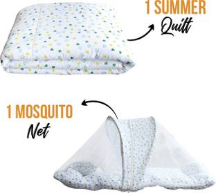 Mom's Home Baby Unisex Organic Cotton Mosquito Net & AC Quilt Combo , 0-3Y - 2 Items