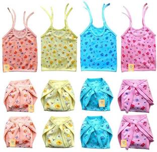 FabSquare Baby Jhabla 4 Pcs And Nappy Langot 8 Pcs,Hosiery Soft Quality BrandeMaterial