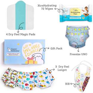 Superbottoms Toddler Gift Pack-1 Freesize UNO,3 Padded Underwear,1 Waterproof Cloth Bib&Wipes