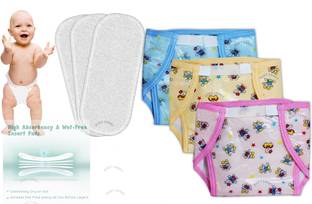 PIKIPOO Waterproof Reusable 3 Cotton Pads 3 Plastic diapers for Newborn to 6 Months Baby