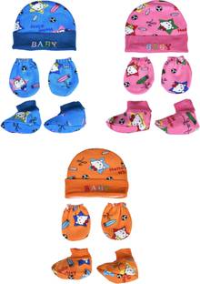Honey Boo Supersoft cotton Booty, Mitten and Cap combo for new born baby boy and baby girl (Multicolor)