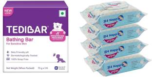Tedibar Baby Bathing Bar each (75gx2)and Baby Wipes 80 Pieces x 4