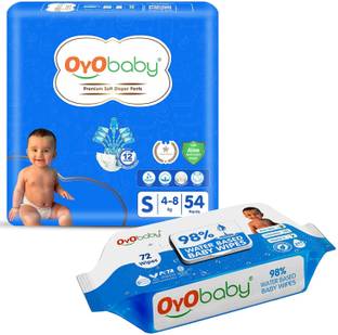 Oyo Baby Gentle Diaper & Wet Wipes Combo 72 Wipes, Aloe Vera, Small Size Diapers 42 Count