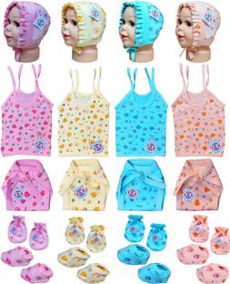 V.B.K New Born Cloth With Jabla,Nappy,Mitten and Booties and Caps,0-6 Month,Hosiery