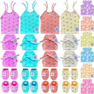 V.B.K New Born Baby Cloth Set Combo With Jabla,Nappy and Mitten Booties, 0-6 Months