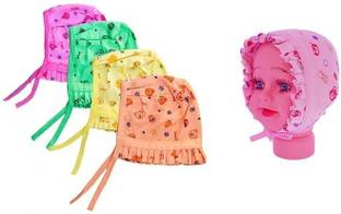 VINI VIDI New Born Baby Care Cloth Combo Cap Set Of 4 Cap Hosiery Material Random Print