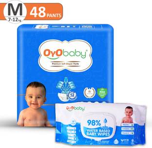 Oyo Baby Gentle Diaper & Wet Wipes Combo 72 Wipes, Aloe Vera,Medium Size Diapers 42 Count