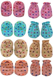 Bigbought Baby Care Combo Of Mittens and Booties, 4 Pairs Of Hand Mittens and 4 Pair Of Leg Booties, Hosiery Soft Material, Multicolor (Multicolor) (Multicolor)