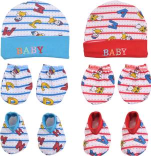 HOUSE OF COMMON 100% Cotton Baby Caps, Mittens and Booties Combo Set