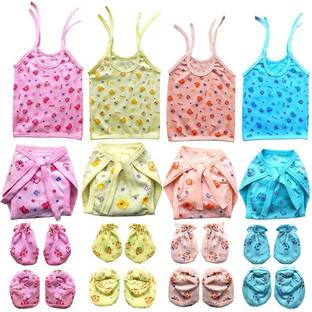FabSquare Baby Jhabla 4 Pcs,4pcs Nappy,4set mittens ,Hosiery Soft Quality