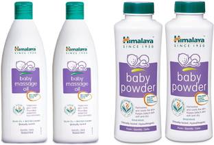 HIMALAYA Baby Massage Oil 2x200ml & Khus Khus Baby Powder 2x200gm - Set of 4 Items