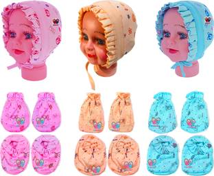 Bigbought Born Baby Care Combo Hand Mittens (3 Pair) Leg Booties (3 Pair) and Cap 3 Piece