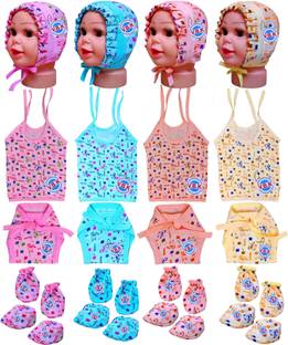 V.B.K New Born Cloth With Jabla,Nappy,Mitten and Booties and Caps,0-6 Month,Hosiery