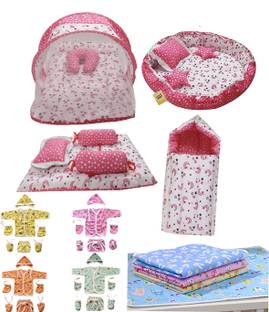 Fareto Combo Baby Mattres Net | 1 Bag | 4 Pcs Bed Set | 4 Sheet|20 Dress|4 Nest set